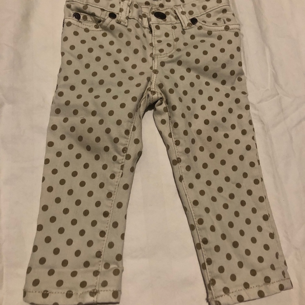 Baby Dungarees, Cream w Gold dots, 6-12m